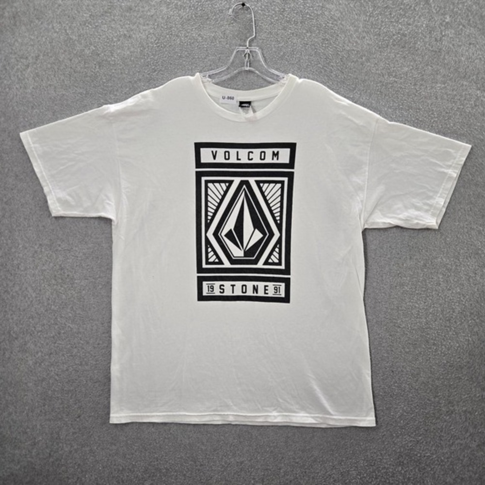 Volcom Men Shirt XL White Y2K Logo Graphic Crew Neck Short Sleeve Pullover Tee